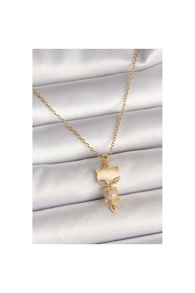 Skygo Gold Color 316L Steel Necklace Zircon Stone Cat Model Women