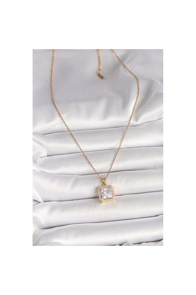 Skygo 316L Steel Gold Color Chain Square Zircon Stone Model Women's Necklace - Tj-Bko9992