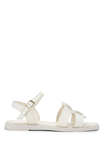 Tamer Tanca Women's Genuine Leather Beige Flat Sandals