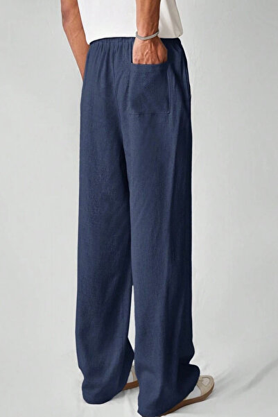 North London Men's Linen Blended Oversize Wide Leg Trousers