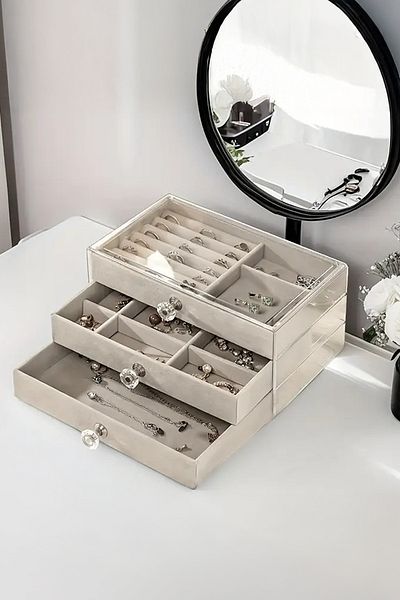 Kitchen Life Velvet 3 Drawers Modern Acrylic Jewelry Jewelry Box Clear Acrylic Organizer