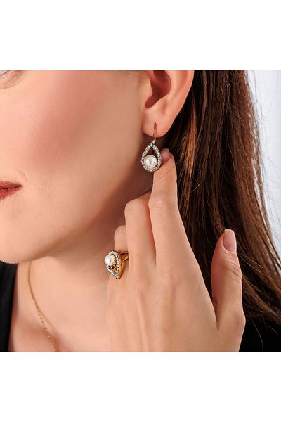 Atelier LEO Handmade Jewellery Water Drop Pearl Breeze Set Copper Handmade Crystal Stone No Tarnishing Women's Jewelry Set