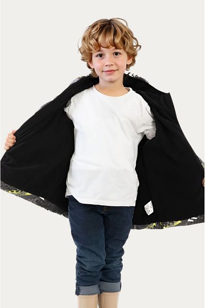 Montland Boy's Yellow Black Digital Pattern Inside Fleece Water and Windproof Hooded Puffer Winter Coat