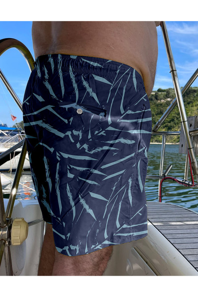 Miami Beach Lacivert Marin Desenli Büyük Beden Standart Boy Erkek Mayo Deniz Şortu