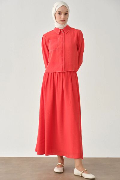 Tuğba Gathered Skirt - Coral
