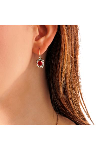 Atelier LEO Handmade Jewellery Harmony Baguette Root Red Set Copper Hand Made Crystal Stone No Tarnishing Women's Jewelry Set