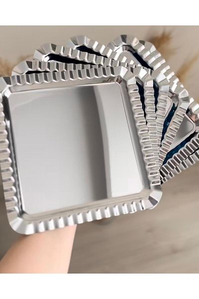 Meralles Luxury Square Stainless Steel 6-Piece Tray Coffee, Tea, Presentation Serving Tray 6 Pieces
