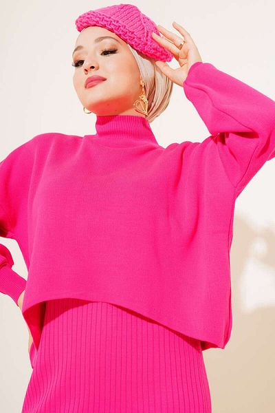 giyze Turtleneck Sweater Gilet Knitwear Double Suit Fuchsia 5104