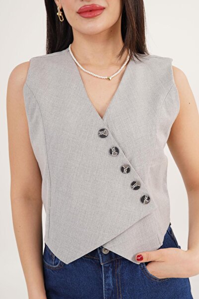 Hipo Trend V-подібний комір, трикутний крій, сірий жилет