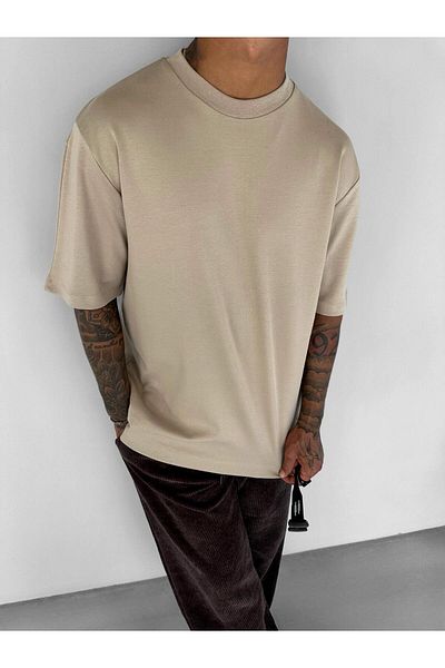 ablukaonline Ανδρικό μπλουζάκι μπεζ Oversize Basic