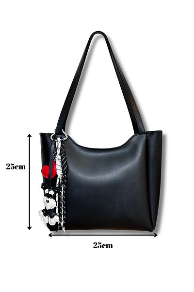 fular & bags Geantă de mână și de umăr pentru cumpărături negre pentru femei, cu fermoar și închidere cu capse