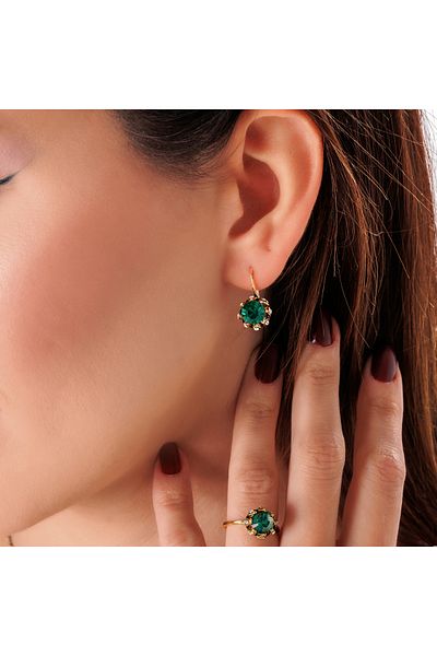 Atelier LEO Handmade Jewellery Goose Foot Glass Green Earring Necklace Set Copper Hand Made Crystal Stone No Tarnishing Women's Jewelry Set