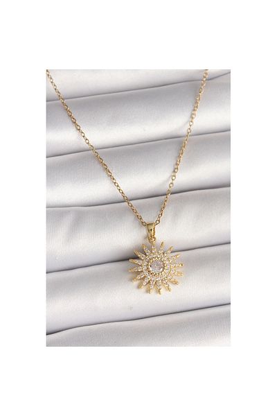 Skygo 316L Steel Gold Color Chain Zircon Stone Sun Model Women's Necklace - Tj-Bko9978