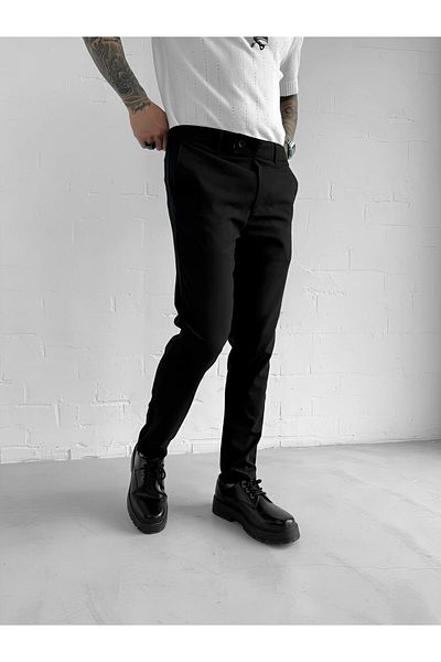 ablukaonline Men's Quality Flexible Lycra Ankle Length Fabric Trousers Black