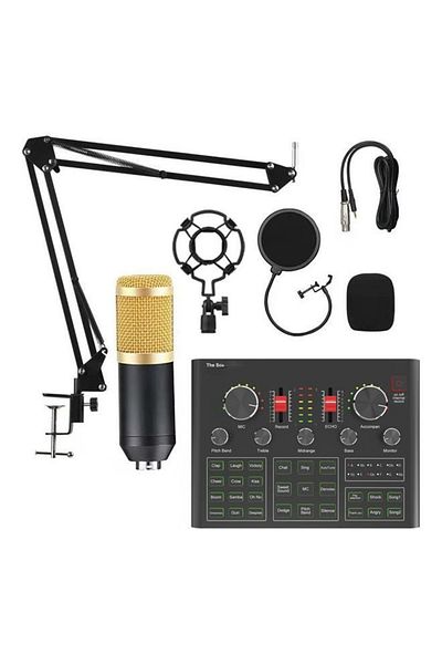COOYA Podcast Equipment Bundle, BM-800, Voice Changer, Live Sound Card Audio Interface for Vlog(AM100-V8)