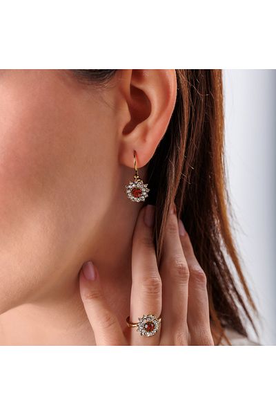 Atelier LEO Handmade Jewellery Classic Radiance Bordo Earrings Necklace Set Copper Hand Made Crystal Stone No Tarnishing Women's Jewelry Set