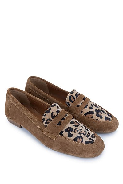 Tamer Tanca Women's Genuine Leather Tan Suede Loafer Shoes