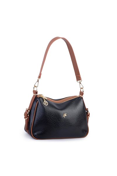 Nas Bag Geantă de umăr și crossbody pentru femei Design elegant cu mai mulți ochi (28x18 cm) Black Tan Victoria