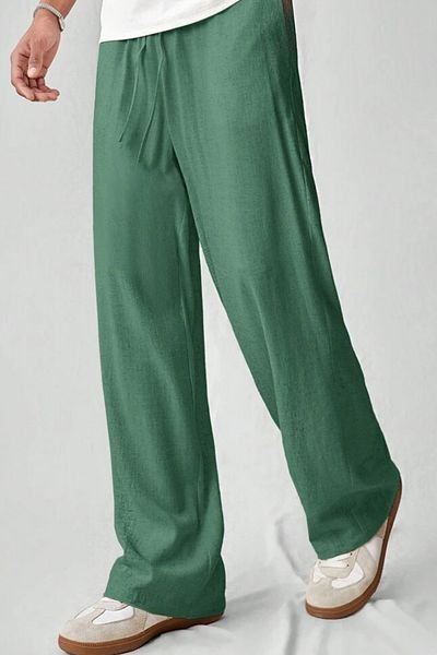 North London Men's Linen Blended Oversize Wide Leg Trousers