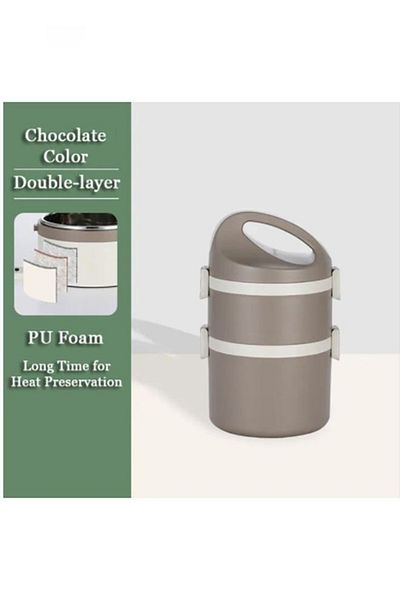 COOYA Insulated Lunch Box 304 Stainless Steel Double Layer Portable Insulated Lunch Box (Khaki)