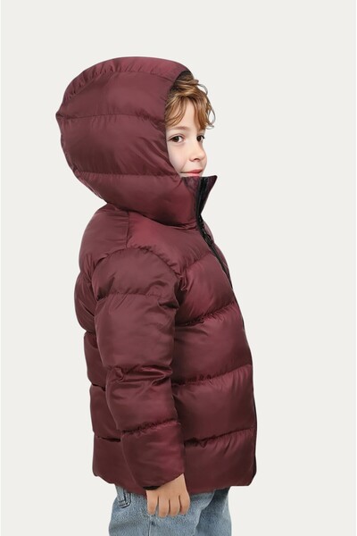 Montland Хлопчик бордовий всередині фліс з капюшоном водонепроникний вітрозахисний надувне зимове пальто надувне пальто пальто