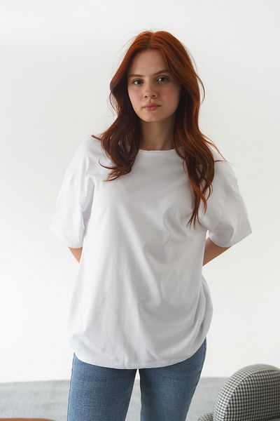 Moda Değirmeni Λευκό απλό κοντομάνικο μπλουζάκι Unisex MD1192-314-0005