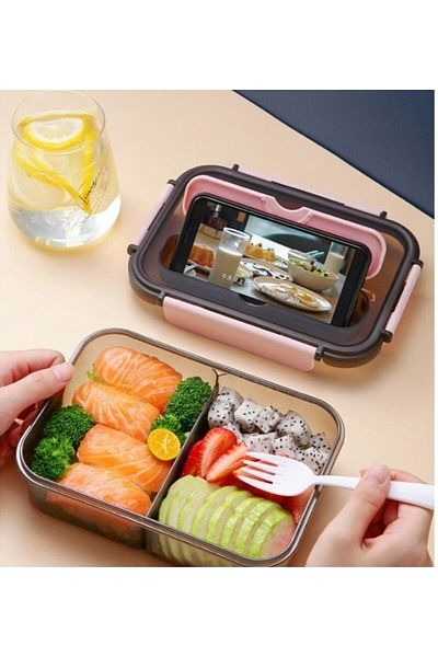 COOYA Large Lunch Box 3 Compartment with Spoon & Fork, Food Grade Plastic for Adults/Kids