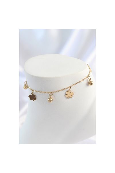 Skygo 316L Steel Gold Color Anklet Model Women's Clover Topcuk