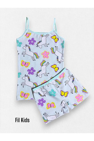 elmas kids Set boxer pentru fete, 100% bumbac, verde deschis, cu flori, fluture, unicorn