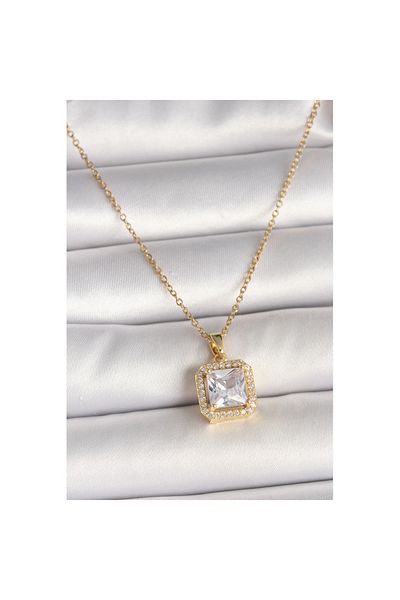 Skygo 316L Steel Gold Color Chain Square Zircon Stone Model Women's Necklace - Tj-Bko9992
