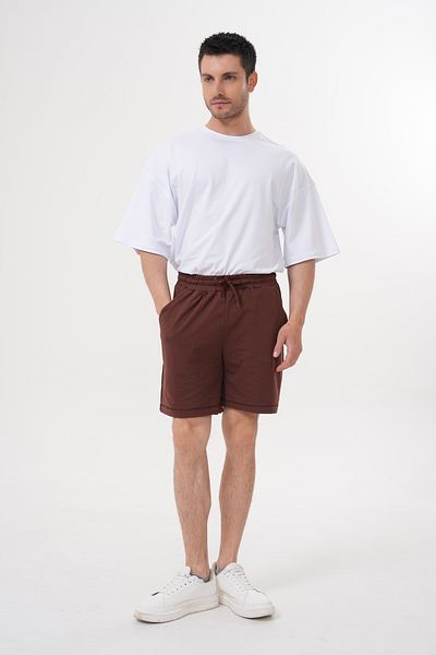ACTIVE MODA - Men's Brown over the Knee Shorts with Laces Large Size Oversize Cotton
