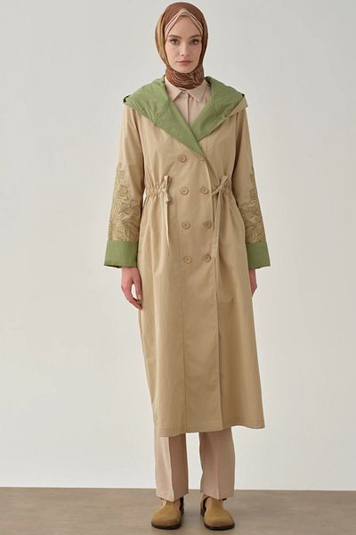 Tuğba Embroidered Trench Coat - Beige