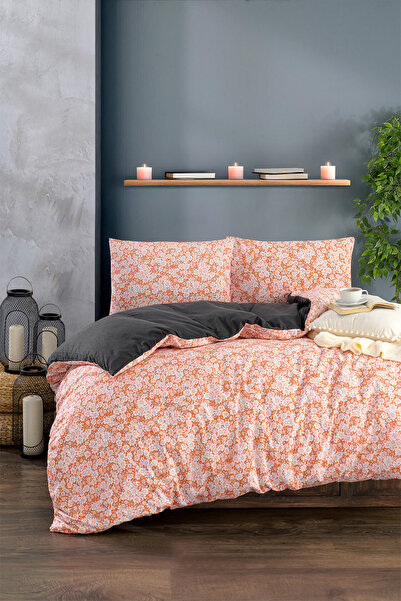 HOUME طقم غطاء لحاف مزدوج بدون ملاءات - برتقالي/أنثراسايت