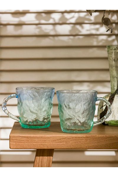 LC Waikiki Lcw Home Blue Patterned Glass Mug Set of 2 300 ml