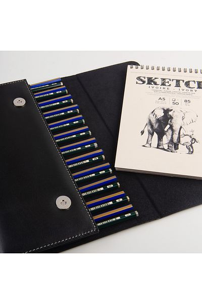 2K S.Leather Pen Holder for Crayons/Fountain Pen/Roller Pen/Collection Pen Bag, 24 Pcs,Black