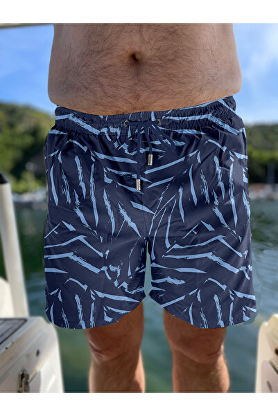Miami Beach Lacivert Marin Desenli Büyük Beden Standart Boy Erkek Mayo Deniz Şortu