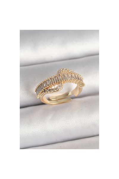 Skygo Zircon Stone Adjustable Model Gold Color Bowknot Women's Ring