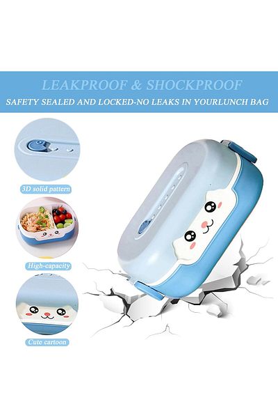 COOYA Bento Box, Lunch Boxes, Cartoon 2 Grid Heat Insulation Portable Leakproof Food Container, Blue