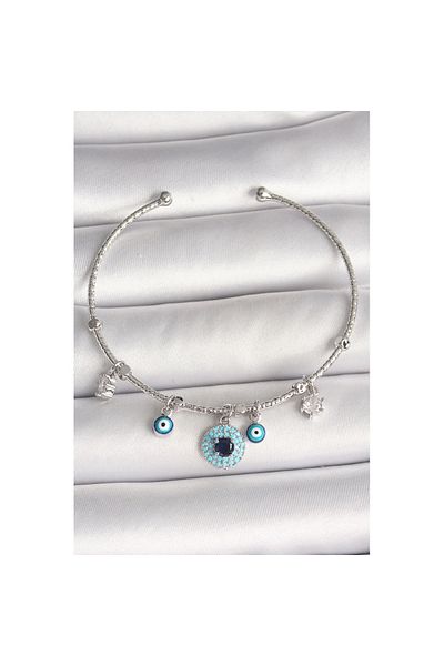 Skygo Silver Color Zircon Stone Evil Eye Bead Charm Women's Bracelet - Tj-Bb6911