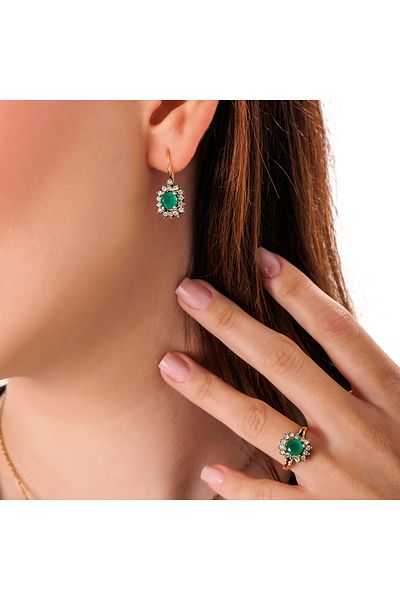 Atelier LEO Handmade Jewellery Harmony Baguette Green Earrings Necklace Set Copper Hand Made Crystal Stone No Tarnishing Women's Jewelry Set