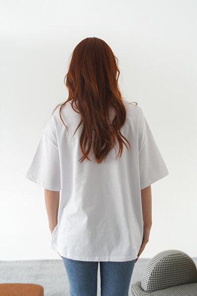 Moda Değirmeni Λευκό απλό κοντομάνικο μπλουζάκι Unisex MD1192-314-0005