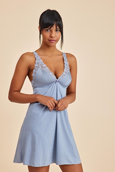 Amarelle Paris Gray Blue Stylish Lace Detailed Nightgown