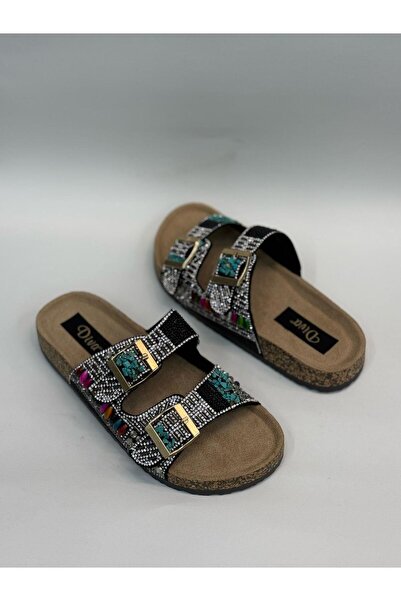 DİVA Μαύρο Multi Double Με αγκράφα Ορθοπεδικό Γυναικείο Παντόφλες