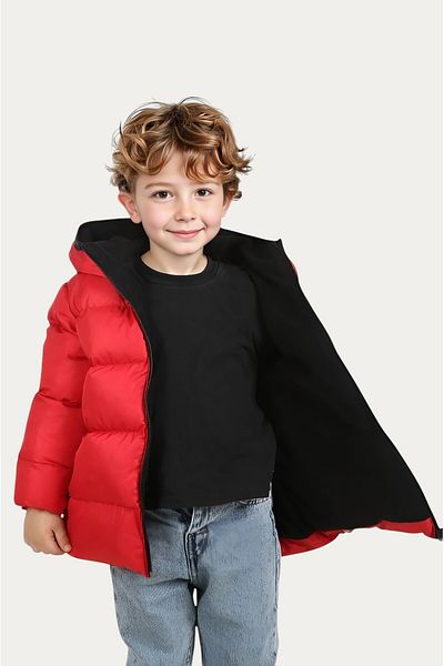 Montland Boy's Red Inner Fleece Hooded Waterproof Wind Resistant Inflatable Winter Jacket & Coat