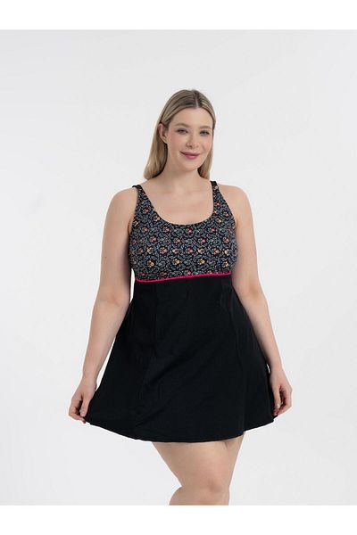 AQUAVİVA Aquaviva Women's Plus Size Black Gathering Stylish Dress