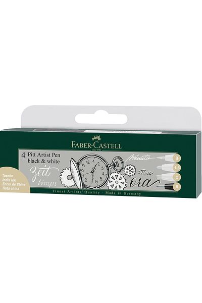 Faber Castell Pitt Artist Pen Soft Brush Set 4 Pcs White + Black Faber-Castell