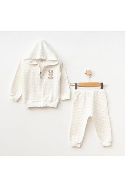 Aziz Bebe Baby Girl Rabbit Embroidered Sweatshirt Trousers T-Shirt 3-Piece Bottom Top Baby Set 3 Months-36 Months