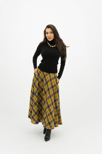 Gorgeaux Black Checkered Skirt and Lavinia Blouse Set - 3XL(46)