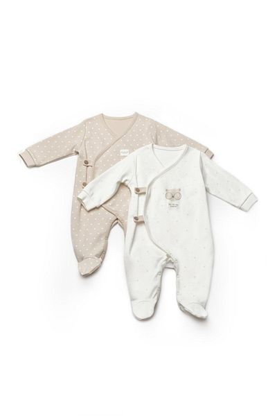 BabyCosy Organic Wear Set of 2 TeddyBear wrap jumpsuits, 100% organic cotton, BabyCosy Size: 6-9 months