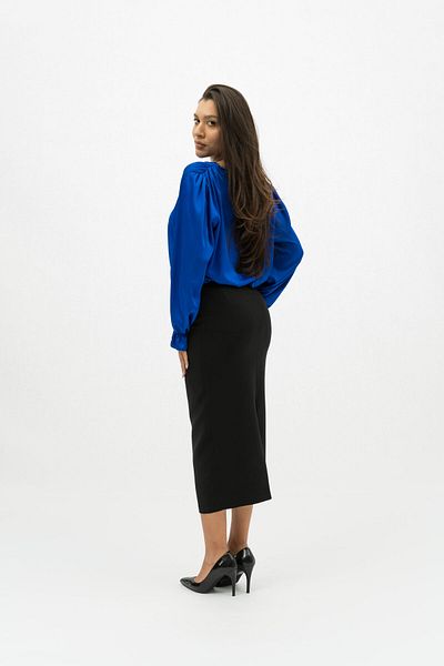 Gorgeaux Silvia Blue Blouse and Black Skirt Set - 3XL(46)